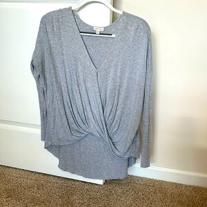 Silence + Noise Top | Wrap Jersey Top Tee Grey V neck